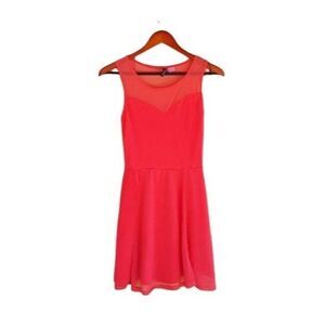 Divided Dress Fit & Flare Netted Illusion Sweetheart Neckline Skater Coral Sz XS
